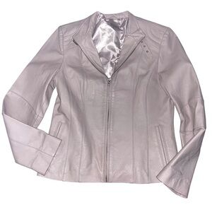 Vintage y2k early 2000s Decoded Women's Light Pink Leather Jacket